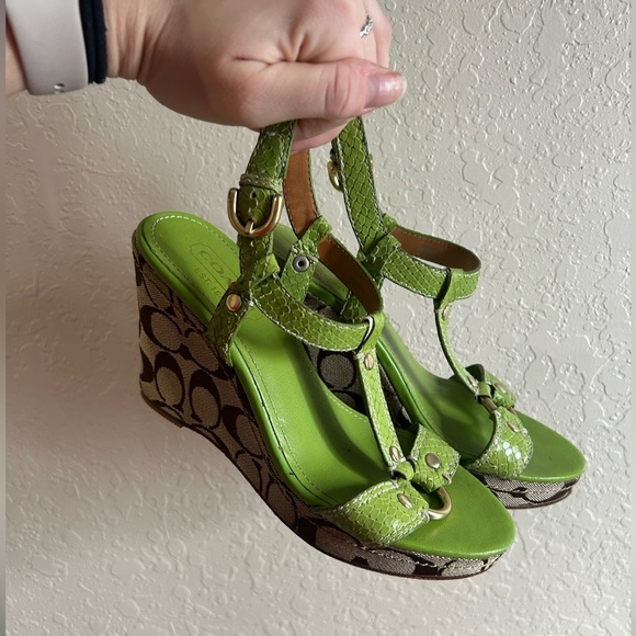 Coach Neon Green Platform Wedge in Size 5.5 - Picture 6 of 14